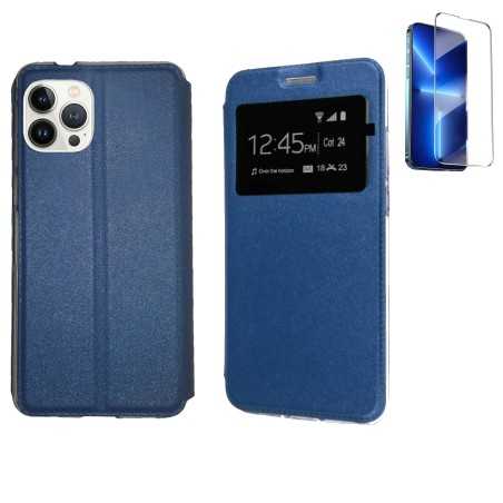 Funda Iphone 14 Pro Max (6.7) Azul Libro Ventana + Protector