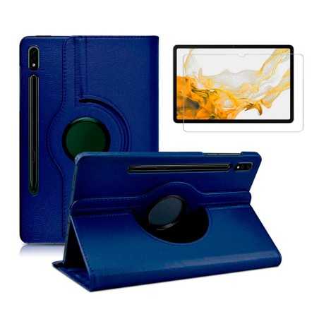 Funda Samsung Galaxy Tab S8 Plus 12.4 SM-X800 X806 Azul Giratoria + Protector