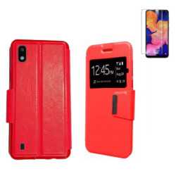 Funda Samsung Galaxy A10 (6.2) Roja Libro Ventana + Protector