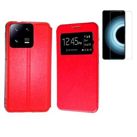 Funda Xiaomi Mi 13 5G Roja Libro Ventana + Protector