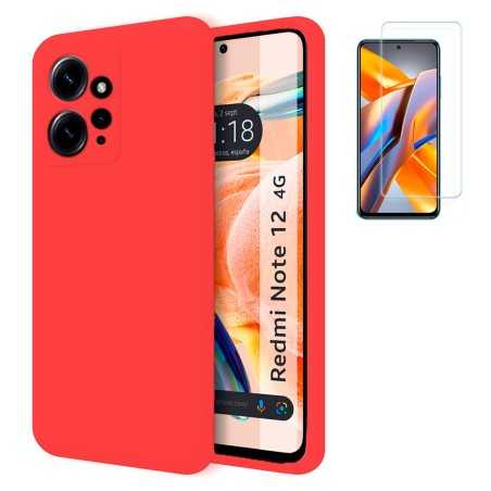 Funda y Protector Cristal Templado Para Xiaomi Redmi Note 13 Pro 4G TPU  Lisa Silicona Gel Roja