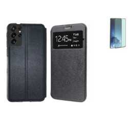 Funda Samsung Galaxy S21 Ultra (6.8) Negra Libro Ventana + Protector 3D CURVADO COMPLETO