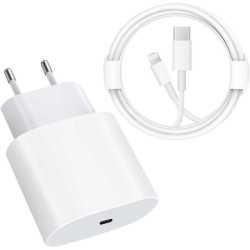 Cargador Rapido Usb-C de 20 W con Cable USB a Lightning 20W Blanco iPhone 11/12/13/Pro/MAX