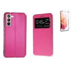 Funda Samsung Galaxy S21 5G (6.2) Rosa Libro Ventana + Protector