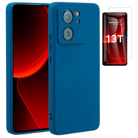 Funda Xiaomi 13T / 13T Pro 5G (6.67) Azul Tpu Lisa Silicona Gel + Protector Cristal Templado 9H