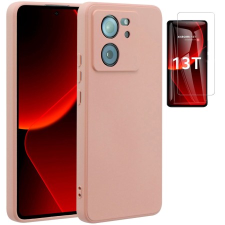 Funda Xiaomi 13T / 13T Pro 5G (6.67) Rosa Tpu Lisa Silicona Gel + Protector Cristal Templado 9H