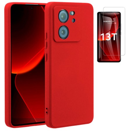 Funda Xiaomi 13T / 13T Pro 5G (6.67) Roja Tpu Lisa Silicona Gel + Protector Cristal Templado 9H