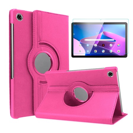 Funda Lenovo Tab M10 3ra generación TB328FU TB328XU Rosa Giratoria 360 + Protector Cristal templado 9H