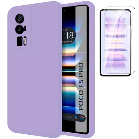 Funda Poco F5 Pro 5G (6.67) Morada Tpu Lisa Silicona Gel + Protector de Pantalla Cristal Templado 9H