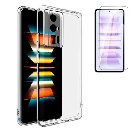 Funda Poco F5 Pro 5G (6.67) Transparente Tpu Lisa Silicona Gel + Protector de Pantalla Cristal Templado 9H