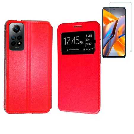 Funda Xiaomi Redmi Note 12 Pro 4G (6.67) Roja Libro Ventana + Protector de Pantalla Cristal templado 9H