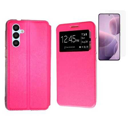 Funda Samsung Galaxy S24 5G (6.2) Rosa Libro Ventana + Protector de Pantalla Cristal templado 9H