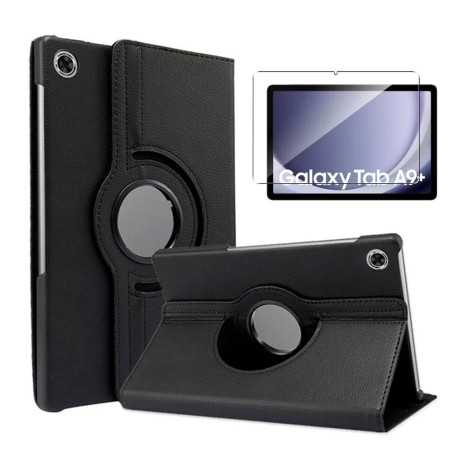 Funda Samsung Galaxy Tab A9+ Plus (11) Negra Giratoria 360 + Protector Cristal templado 9H