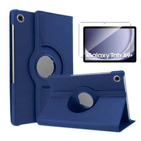Funda Samsung Galaxy Tab A9+ Plus (11) Azul Giratoria 360 + Protector Cristal templado 9H