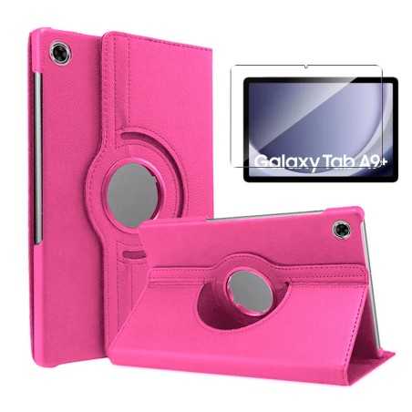 Funda Samsung Galaxy Tab A9 / A9 Lite (8.7) Rosa Giratoria 360 + Protector Cristal templado 9H