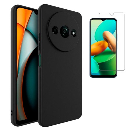 Funda Xiaomi Redmi A3 2024 4G (6.71) Negra Tpu Lisa Silicona Gel + Protector de Pantalla Cristal Templado 9H