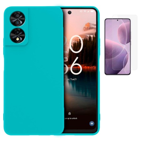 Funda TCL 40 NXTPAPER 4G (6.6) Azul Aguamarina Tpu Lisa Silicona Gel Tipo Original+ Protector de Pantalla Cristal Templado 9H