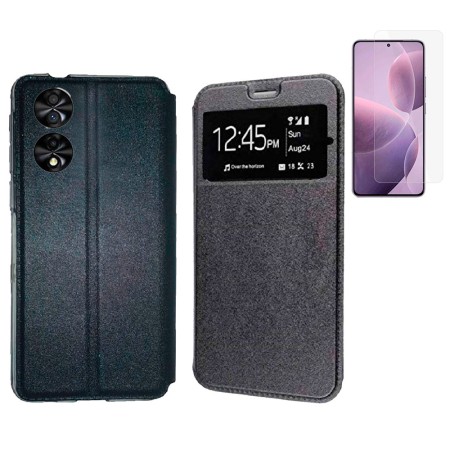 Funda TCL 40 NXTPAPER 4G (6.6) Negra Libro Ventana + Protector de Pantalla Cristal templado 9H