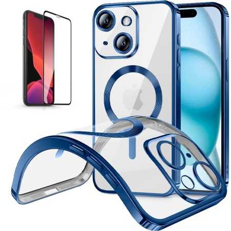 Funda Magnetica Para iPhone 11 (6.1) Azul Compatible Magsafe + Protector de Pantalla Cristal Templado Completo 5D
