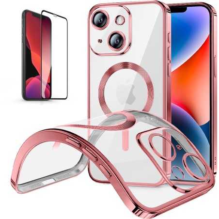 Funda Magnetica Para iPhone 11 (6.1) Rosa Compatible Magsafe + Protector de Pantalla Cristal Templado Completo 5D