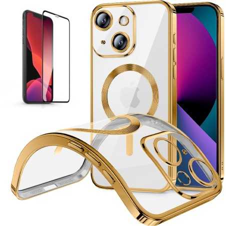 Funda Magnetica Para iPhone 11 (6.1) Dorado Compatible Magsafe + Protector de Pantalla Cristal Templado Completo 5D