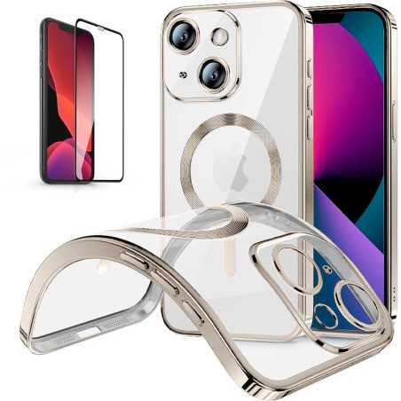 Funda Magnetica Para iPhone 11 (6.1) Plata Compatible Magsafe + Protector de Pantalla Cristal Templado Completo 5D