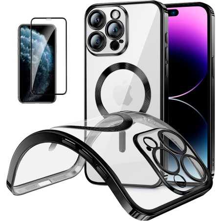 Funda Magnetica Para iPhone 11 Pro (5.8) Negro Compatible Magsafe + Protector de Pantalla Cristal Templado Completo 5D