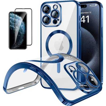 Funda Magnetica Para iPhone 11 Pro (5.8) Azul Compatible Magsafe + Protector de Pantalla Cristal Templado Completo 5D