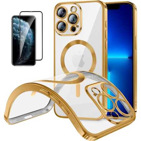 Funda Magnetica Para iPhone 11 Pro (5.8) Dorado Compatible Magsafe + Protector de Pantalla Cristal Templado Completo 5D