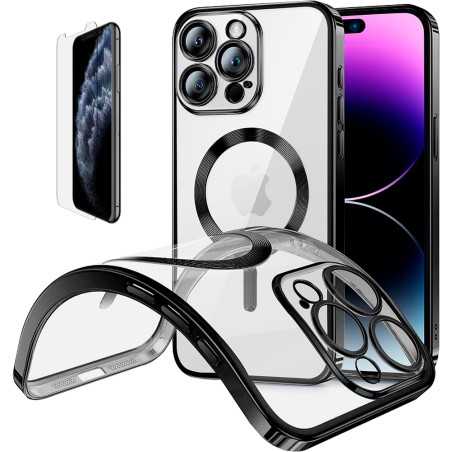 Funda Magnetica Para iPhone 11 Pro Max (6.5) Negro Compatible Magsafe + Protector de Pantalla Cristal Templado 9H