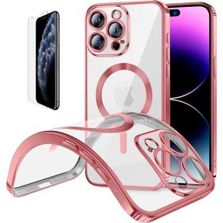 Funda Magnetica Para iPhone 11 Pro Max (6.5) Rosa Compatible Magsafe + Protector de Pantalla Cristal Templado 9H