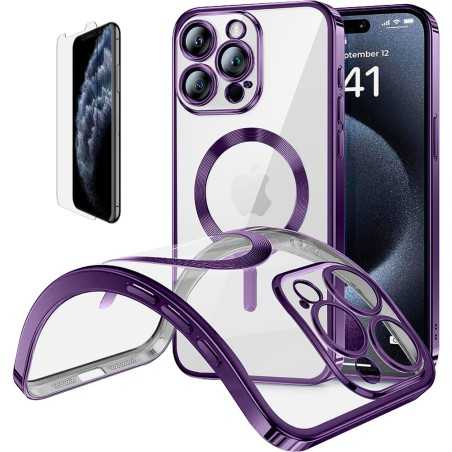 Funda Magnetica Para iPhone 11 Pro Max (6.5) Morado Compatible Magsafe + Protector de Pantalla Cristal Templado 9H