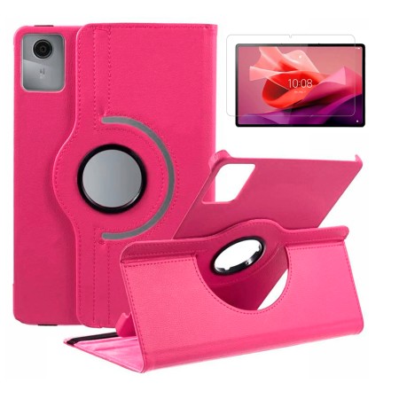 Funda Para Lenovo Tab M11 2024 TB330FU (11) Rosa Giratoria 360 + Protector Cristal templado 9H