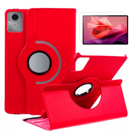 Funda Para Lenovo Tab M11 2024 TB330FU (11) Roja Giratoria 360 + Protector Cristal templado 9H