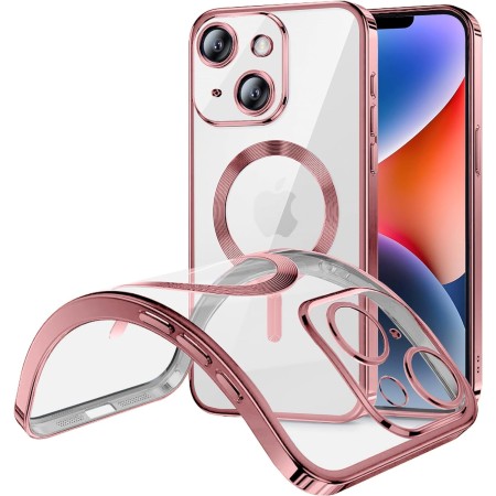 Funda Magnetica Para iPhone 15 (6.1) Transparente - Rosa Compatible Magsafe