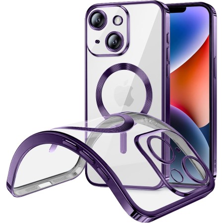 Funda Magnetica Para iPhone 15 (6.1) Transparente - Morada Compatible Magsafe