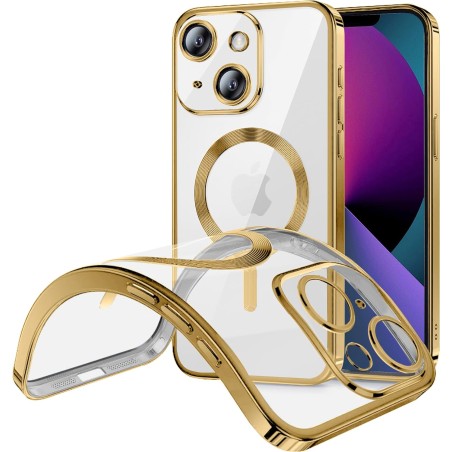 Funda Magnetica Para iPhone 15 (6.1) Transparente - Dorado Compatible Magsafe