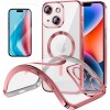 Funda Magnetica Para iPhone 15 (6.1) Transparente - Rosa Compatible Magsafe + Protector de Pantalla Cristal Templado 9H