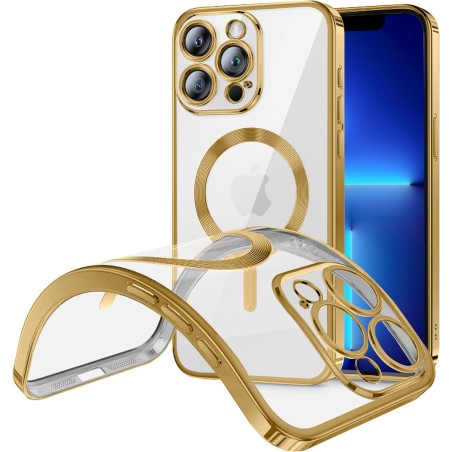 Funda Magnetica Para iPhone 15 Pro (6.1) Transparente - Dorado Compatible Magsafe