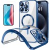 Funda Magnetica Para iPhone 15 Pro (6.1) Transparente - Azul Compatible Magsafe + Protector de Pantalla Cristal Templado 9H