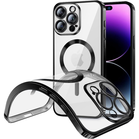 Funda Magnetica Para iPhone 15 Pro Max (6.7) Transparente - Negro Compatible Magsafe