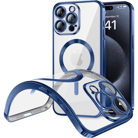 Funda Magnetica Para iPhone 15 Pro Max (6.7) Transparente - Azul Compatible Magsafe