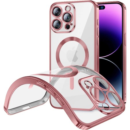 Funda Magnetica Para iPhone 15 Pro Max (6.7) Transparente - Rosa Compatible Magsafe