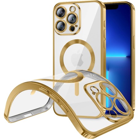 Funda Magnetica Para iPhone 15 Pro Max (6.7) Transparente - Dorado Compatible Magsafe