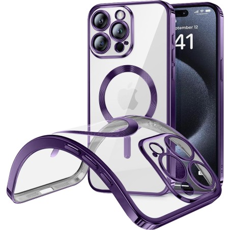Funda Magnetica Para iPhone 15 Pro Max (6.7) Transparente - Morado Compatible Magsafe