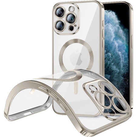 Funda Magnetica Para iPhone 15 Pro Max (6.7) Transparente - Plata Compatible Magsafe