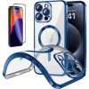 Funda Magnetica Para iPhone 14 Pro Max (6.7) Azul Compatible Magsafe + Protector de Pantalla Cristal Templado Completo 5D