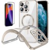 Funda Magnetica Para iPhone 14 Pro Max (6.7) Plata Compatible Magsafe + Protector de Pantalla Cristal Templado Completo 5D