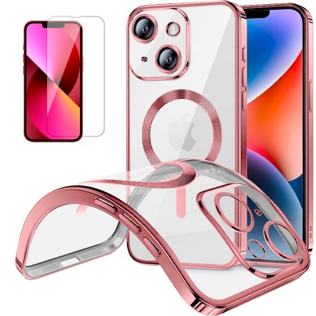 Funda Magnetica Para iPhone 13 (6.1) Rosa Compatible Magsafe + Protector de Pantalla Cristal Templado 9H