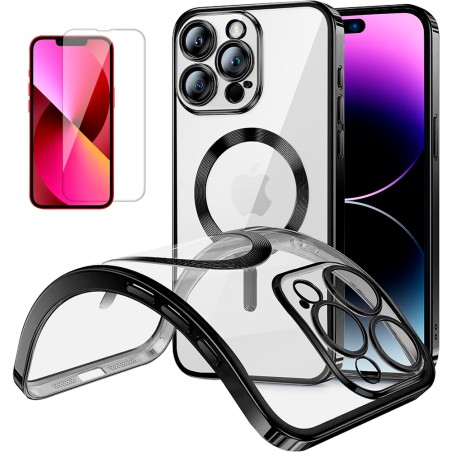 Funda Magnetica Para iPhone 13 Pro (6.1) Negro Compatible Magsafe + Protector de Pantalla Cristal Templado 9H